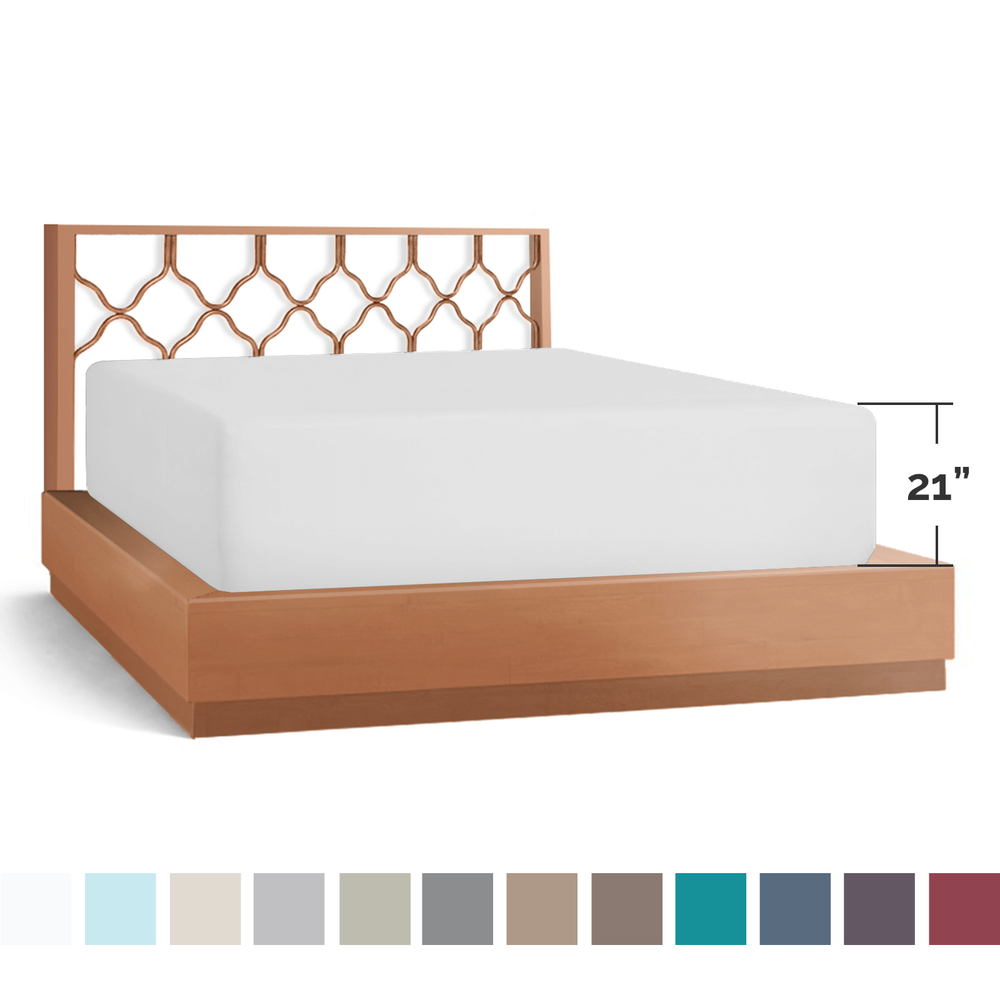 21” Extra Deep Pocket Ultra Soft Fitted Sheet with Corner Straps, King - White