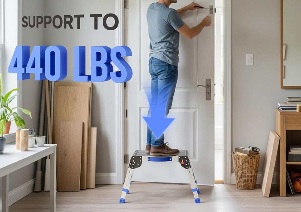 Folding Step Stool Aluminum Work Platform Adjustable 440lb Portable