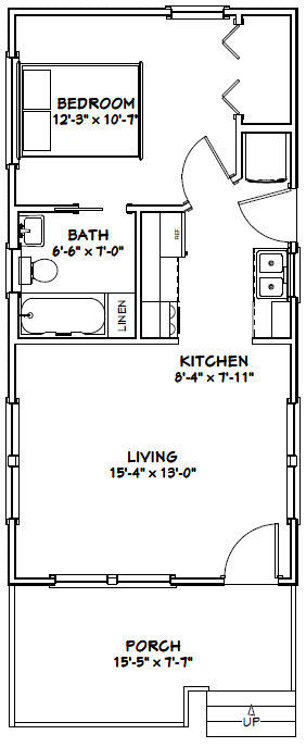 16x32 Tiny House -- 511 sq ft -- PDF Floor Plan -- Model 1B