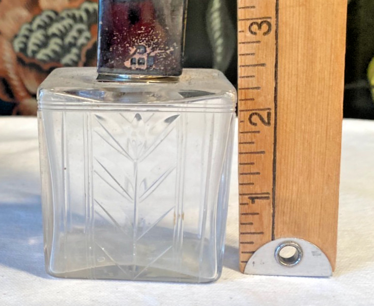 Sterling & Enamel Top Perfume Bottle w Etching & Dauber Insert