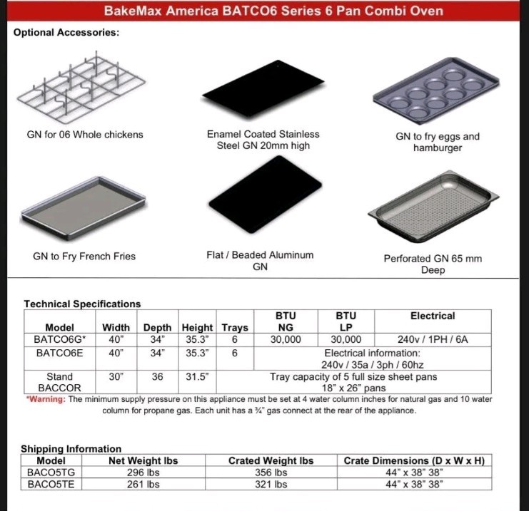 BakeMax BATCO6E Full-Size Electric Combi Oven