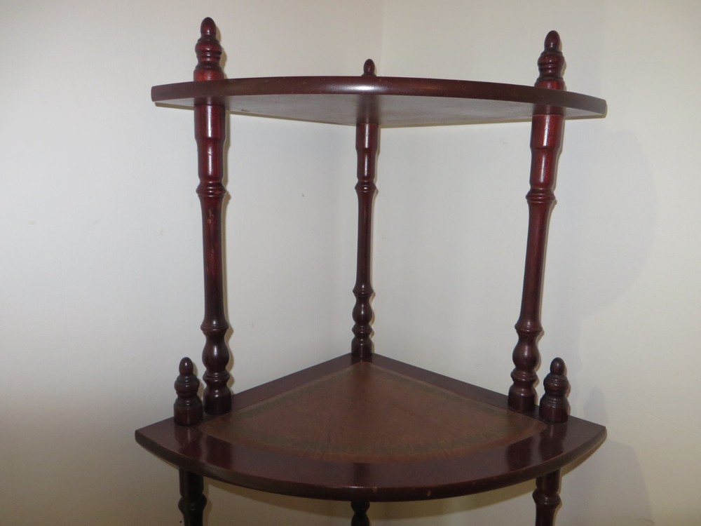 ANTIQUE CORNER UNIT WITH LEATHER SHELFS