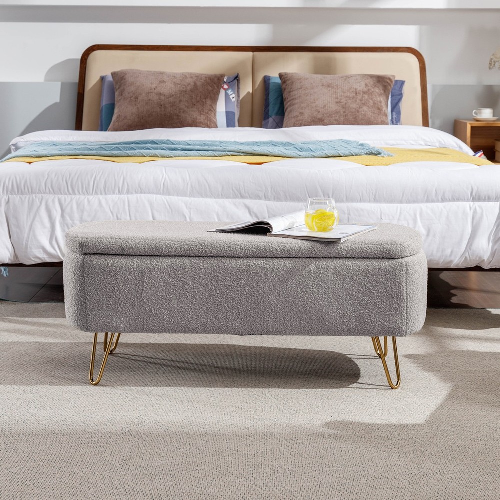 Storage Ottoman Bench Upholstered Padded with Storage Entryway