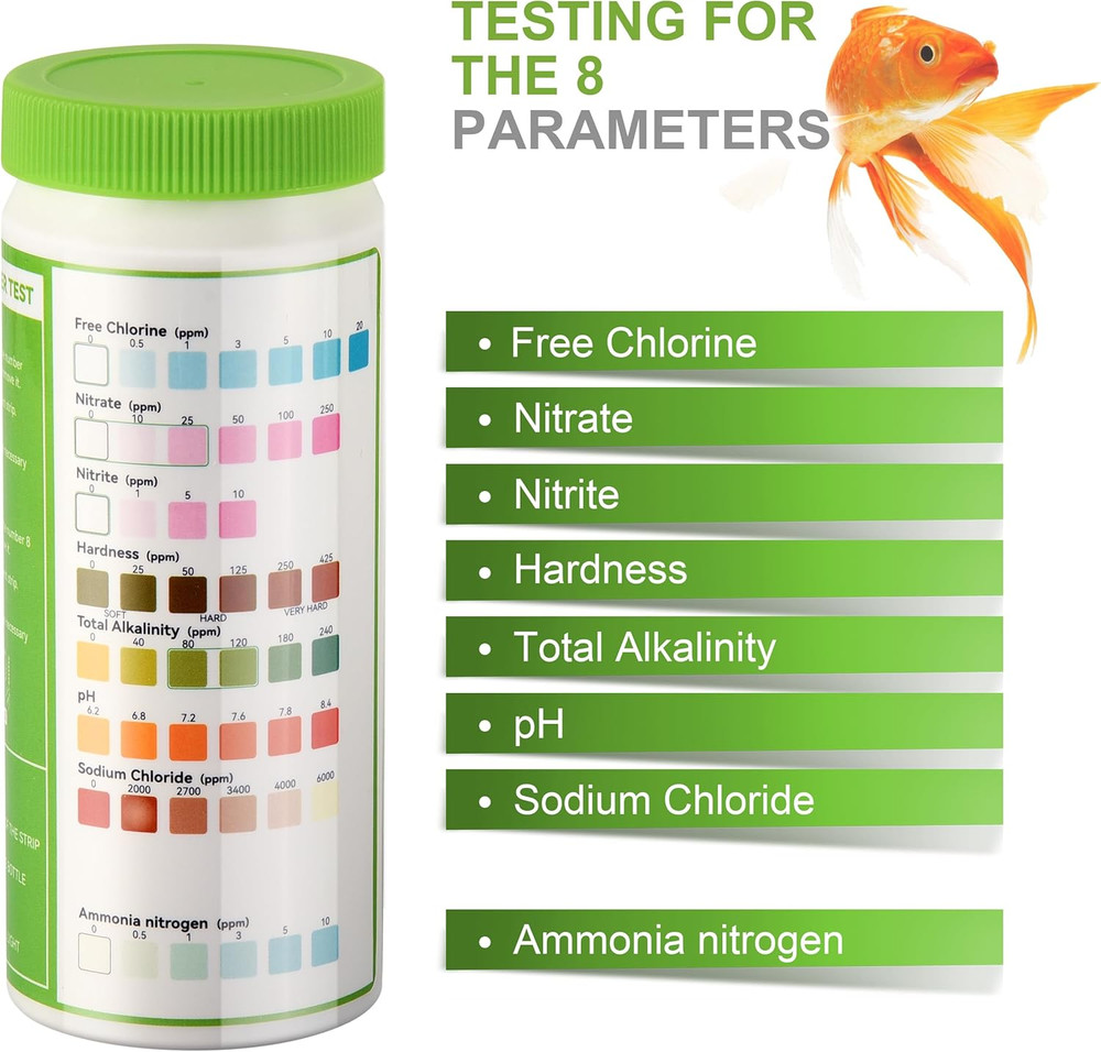 8-In-1 Aquarium Test Kit for Fish Tanks - Quick & Accurate Water Testing Strips