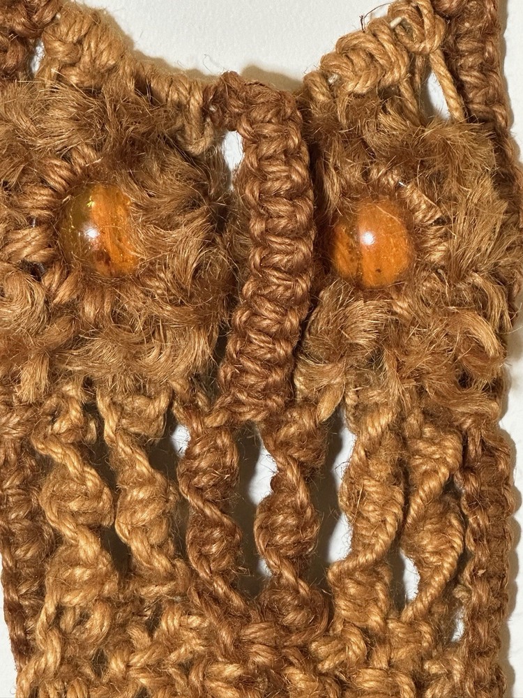 Mid Century Modern 1970s Boho Style Wall Hanging Jute Macrame Owl -