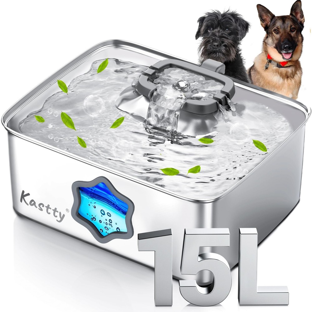 Kastty Large Dog Water Fountain, 15L/4Gal Stainless Steel Pet Water Bowl Disp...