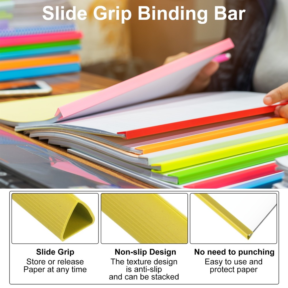 100Pcs Binding Bars, 10mm Binding Bars 70 Sheets Capacity, Yellow