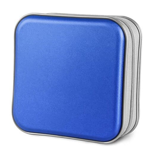 CD Case, 40 Capacity CD/DVD Case Holders Wallet Hard Plastic DVD Disc Blue