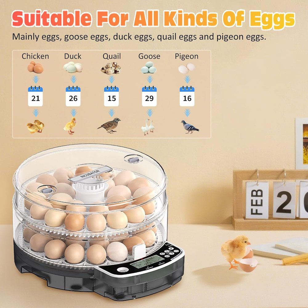 48 Incubators for Hatching Eggs, Egg Incubator with Automatic Egg Turning and Hu
