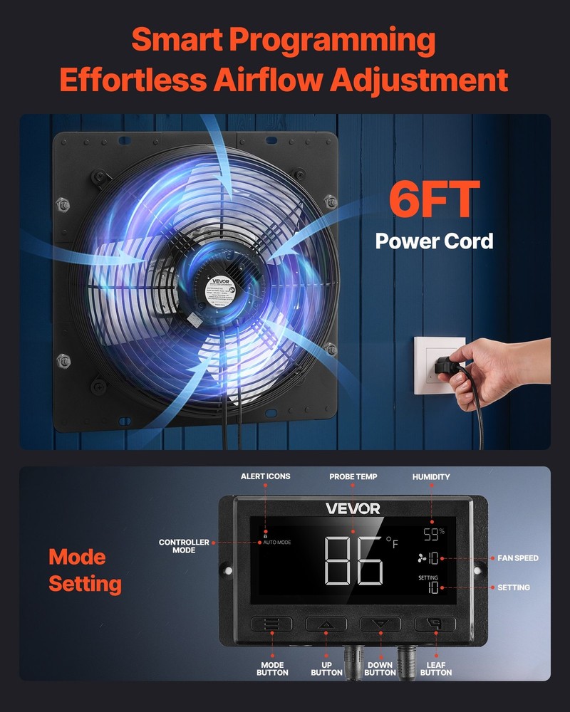10 inch Shutter Exhaust Fan Wall Mounted Attic Vent Fan Smart Programming