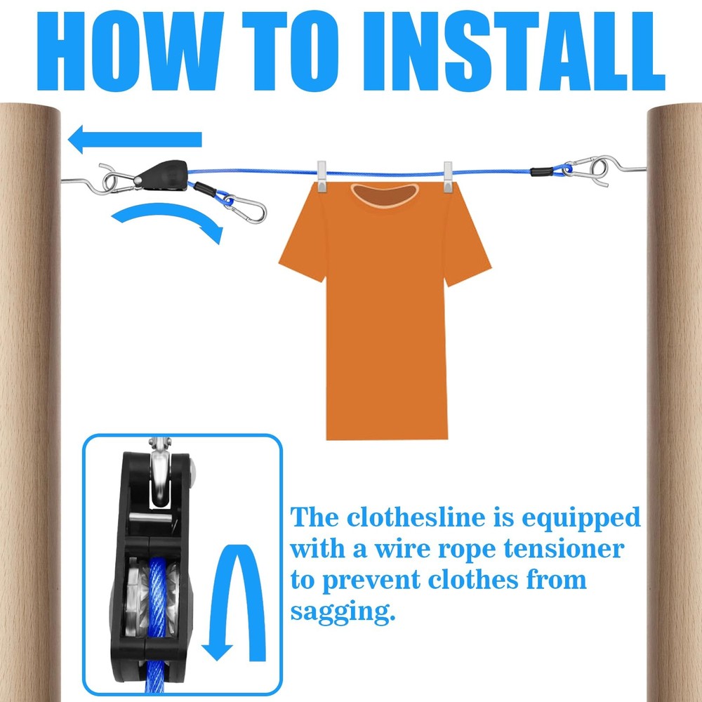 40ft Outdoor Clothes Line with 3/16 Wire Ropes for Efficient Laundry Drying