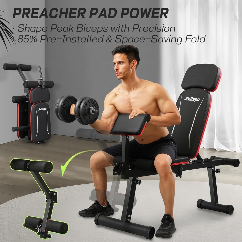 Versatile Adjustable Weight Bench with Leg Curl & Extension, 1200LB Capacity