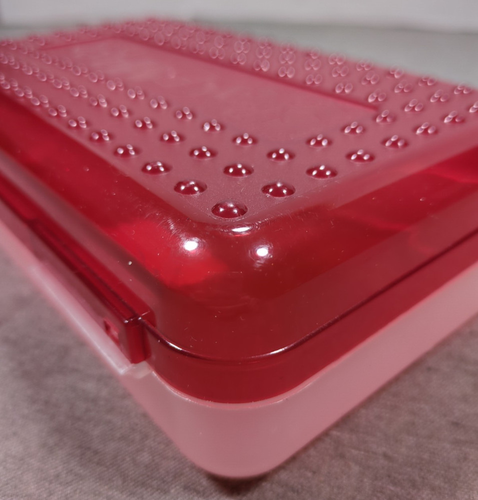 Spacemaker Vintage 1990s Plastic Pencil Case Box Red Top Frosted Bottom