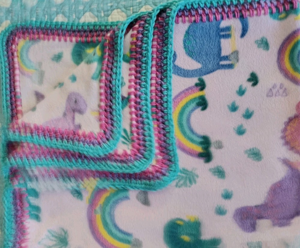 FLEECE BABY BLANKET DINOS RAINBOWS DINOSAUR