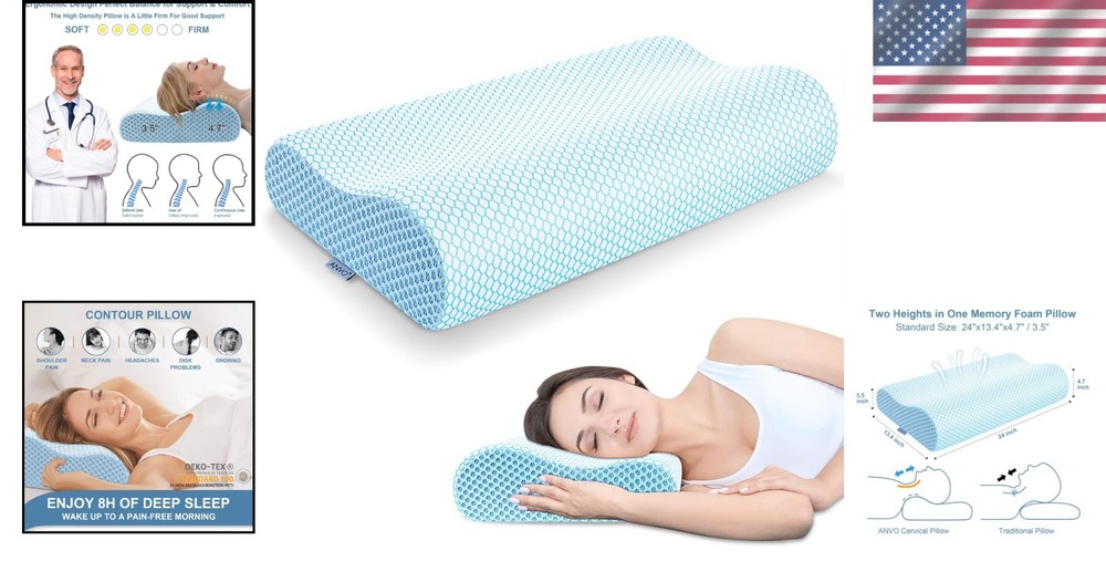 Ergonomic Memory Foam Pillow - Cervical Support for Side, Back & Stomach Slee...