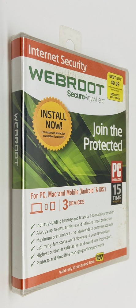 Webroot Secure Anywhere Internet Security 3 Devices for PC/MAC/Mobile NEW