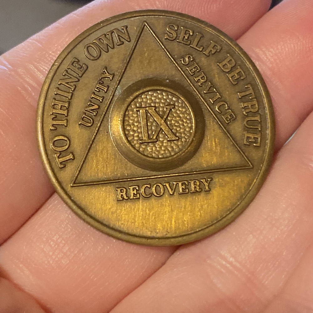 Alcoholics Anonymous 9 Year AA Bronze Medallion Chip Coin Token Sobriety Sober