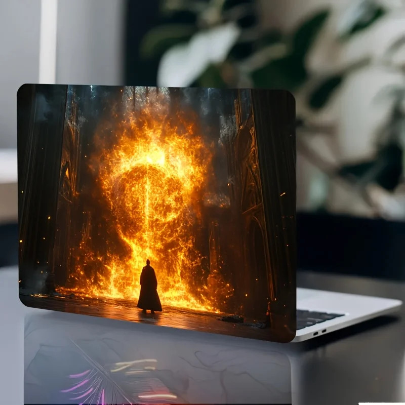 2 Pieces Dramatic Flame and Silhouette Laptop Stickers Design Scratch Resistant