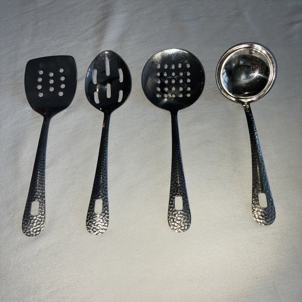 High Quality Hammered Stainless Steel Silver Tool Set - 4 PC Serving Utensils