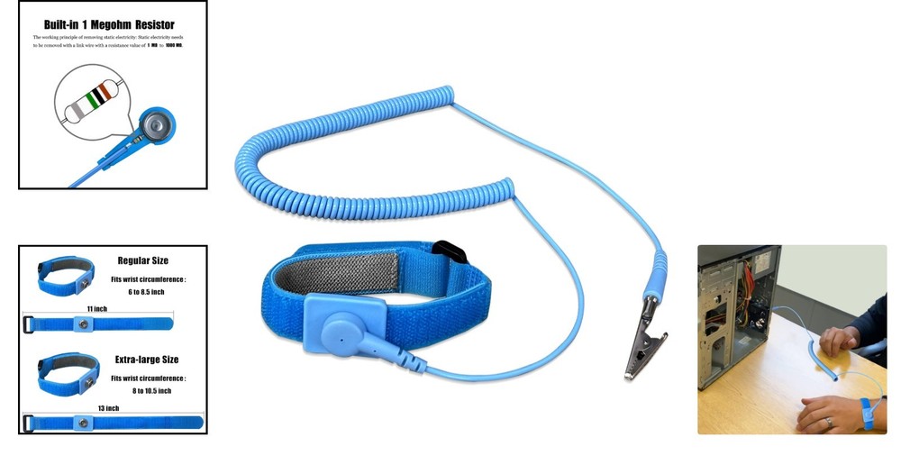 Blue Anti Static Wrist Strap grounding bracelet for electronics