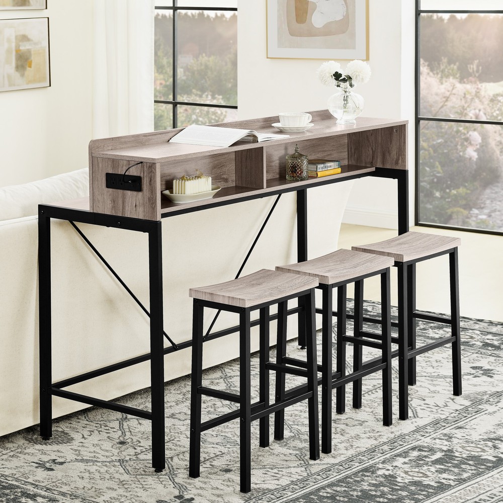 59 inch bar table, dining table, sofa table with power socket and LED light, 3