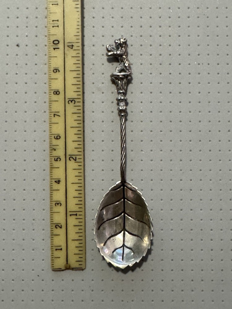 Silver Souvenir Spoon Leaf Bowl Bear Topper