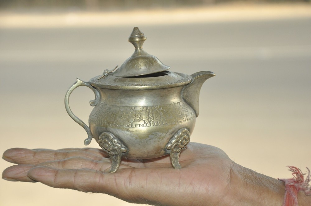 Vintage Brass Handcrafted Engraved Solid Small Tea Kettle/Cup