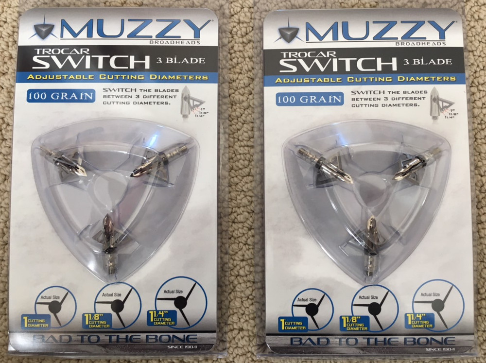 Muzzy Trocar Switch Adjustable Cutting Diameter 3 Blade 100 Grain ( 2 ) - Packs