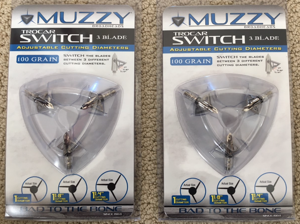 Muzzy Trocar Switch Adjustable Cutting Diameter 3 Blade 100 Grain ( 2 ) - Packs