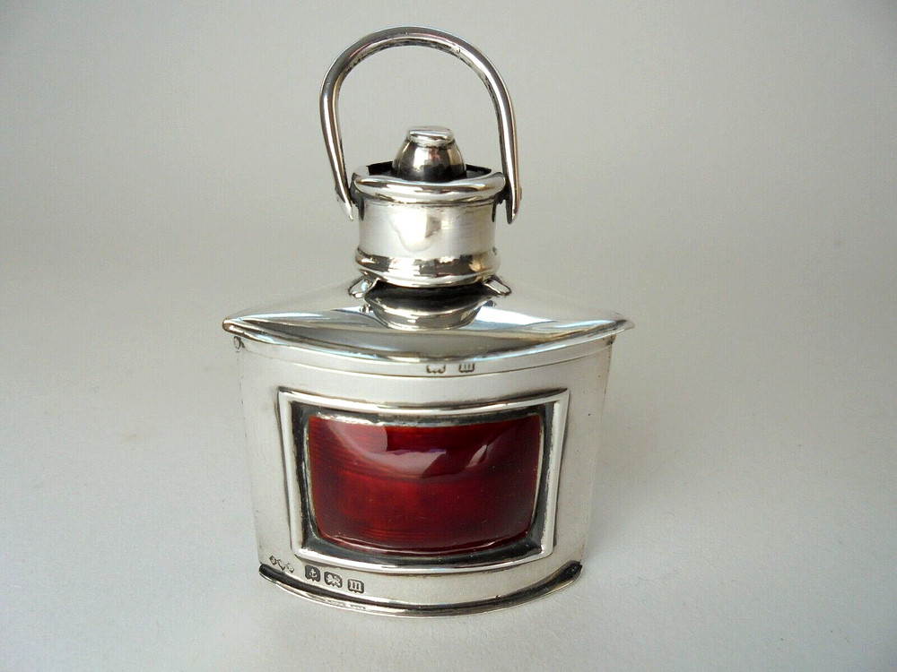 Antique Silver Enamel Lamp Lantern Vesta Case