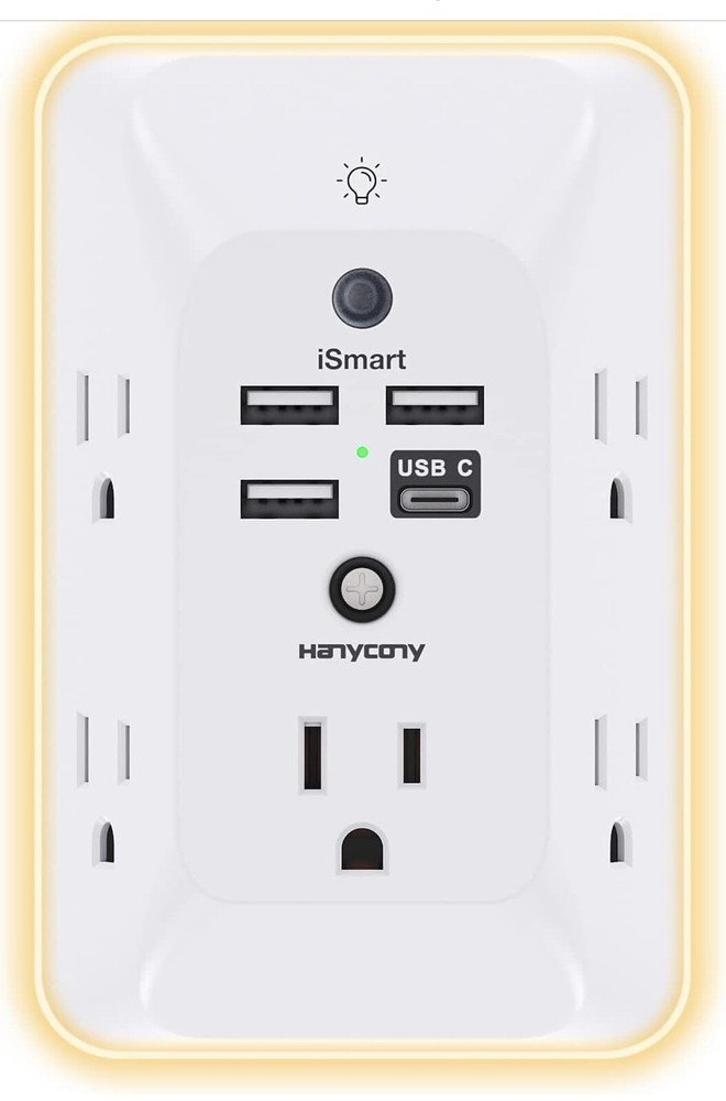 5 Outlet Extender Surge Protector Multi Plug Wall Adapter USB Charger Ports with