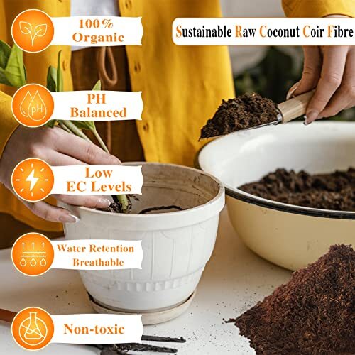 Expanding Coconut Coir Brick, 4-Pack Compressed and Lightweight for Planting