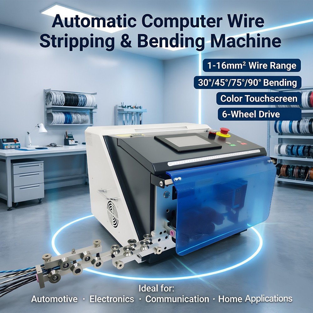 1-16mm²  Fully Auto Computer Wire Stripping & Bending Machine w Touch Screen