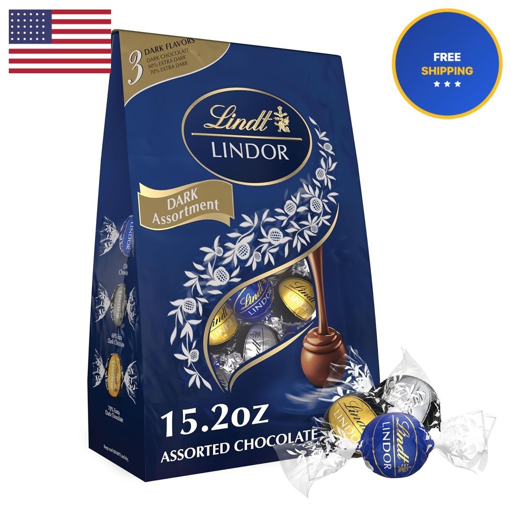 Lindt LINDOR Assorted Dark Chocolate Candy Truffles, Assorted Chocolate with