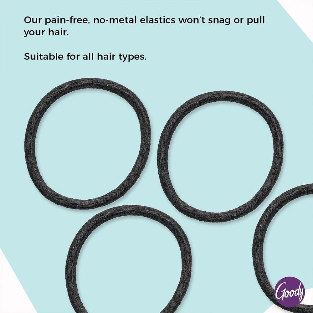 Ouchless Hair Elastics 30-Pack No Pull Tangle-Free Ponytail Holders Black