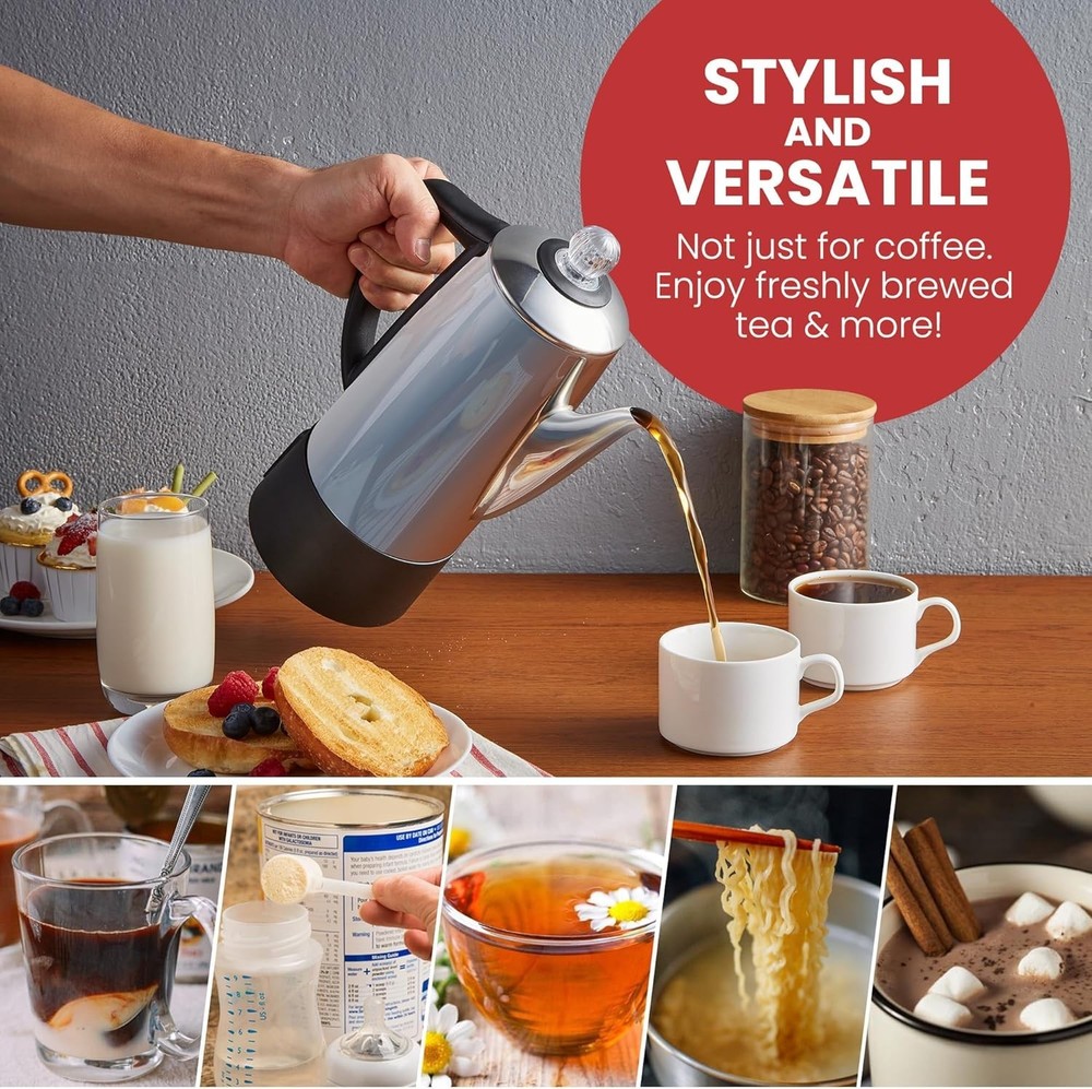 EC140 Electric 6-Cup Coffee Percolator with Keep Warm, Clear Brew Progress Kn...