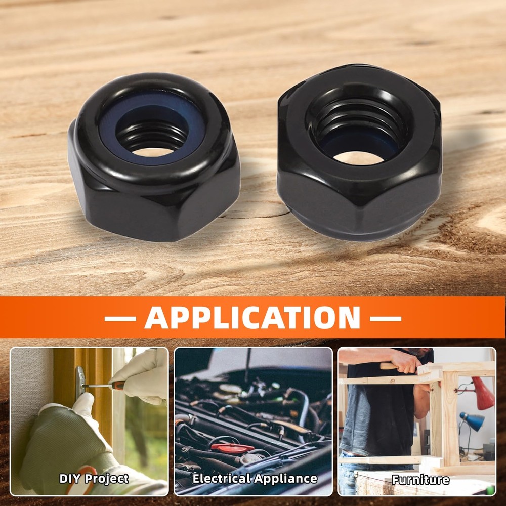 MewuDecor #8-32 Nylon Insert Hex Lock Nuts Locknuts, 304 #8-32, Black