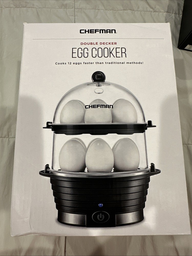 NIB CHEFMAN Electric Double Decker Egg Cooker QuicklyMakes 12 Eggs Midnight Blue