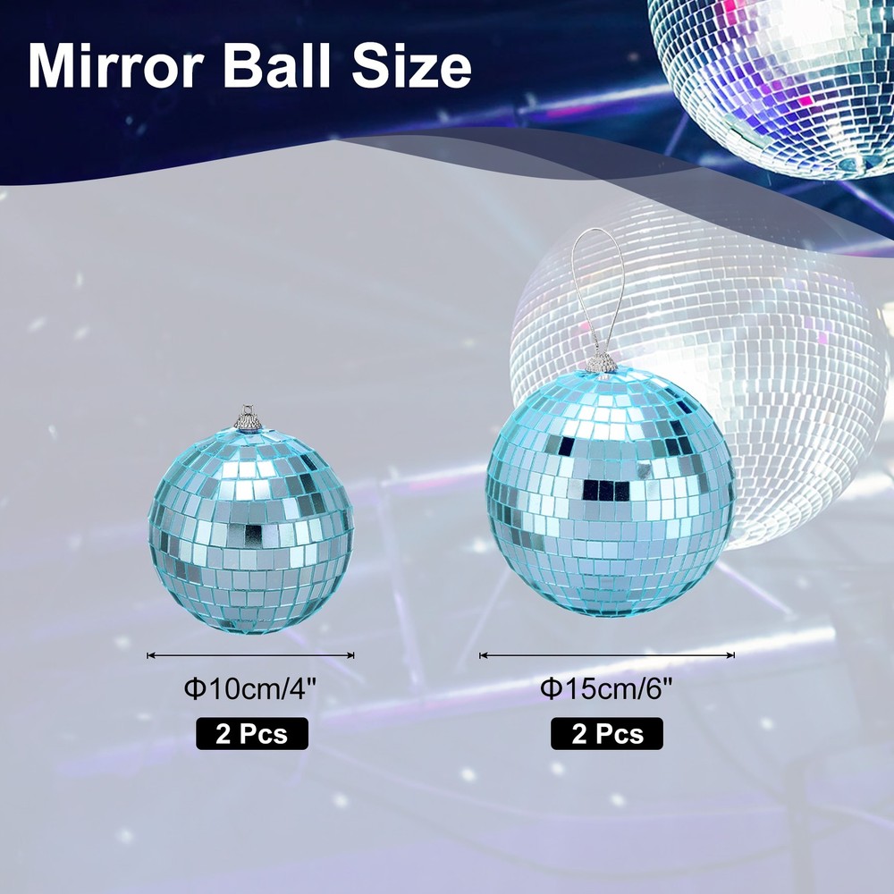 Mirror Ball, 4, 6 Inch Reflective Balls with Ring Blue 1 Set