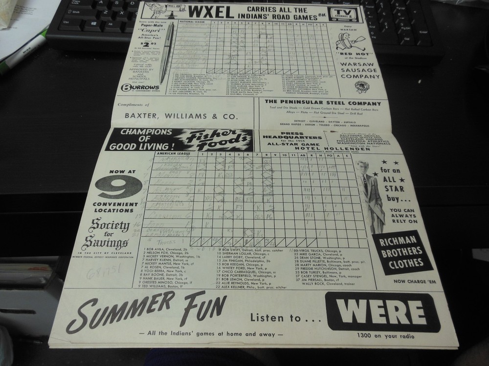 1954 MLB BASEBALL ALL STAR GAME PROGRAM GOOD CONDITION CLEVELAND STADIUM