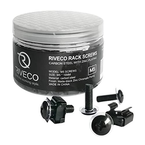 Rack Screws & Cage Nuts for Server Cabinets - 50 Sets Black Mounting Clips