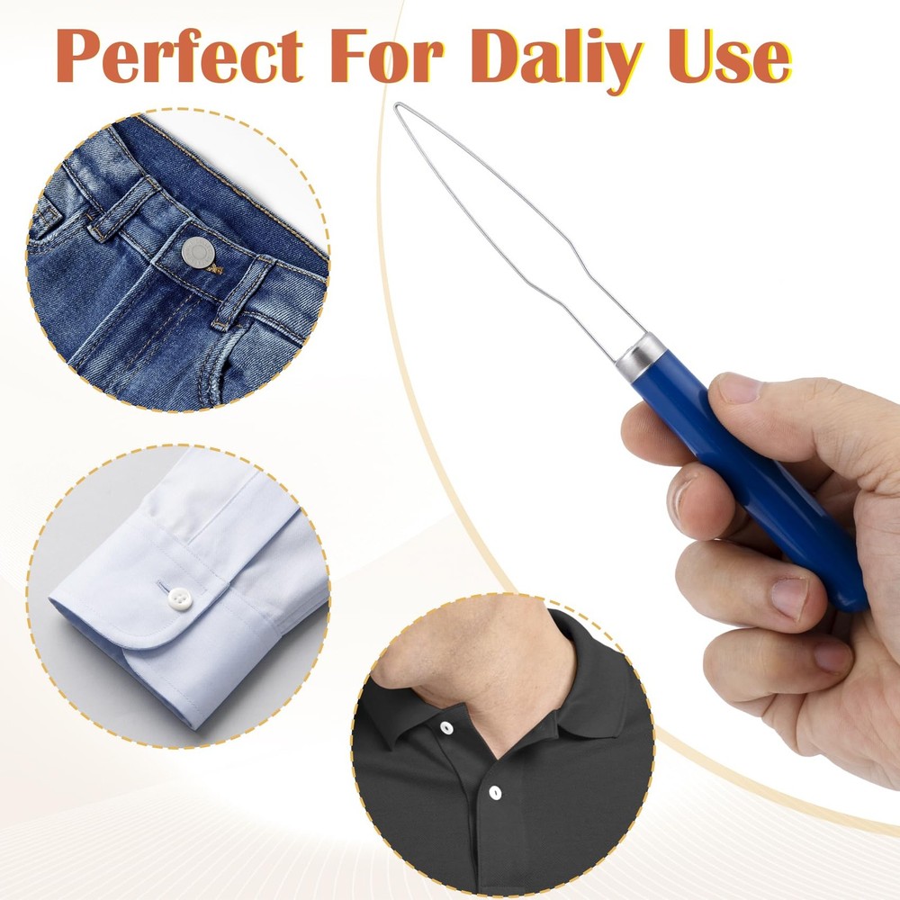 STSTR Easy Button Hook, Steel Helper Tool Blue, Plastic Handle, 1 Pack