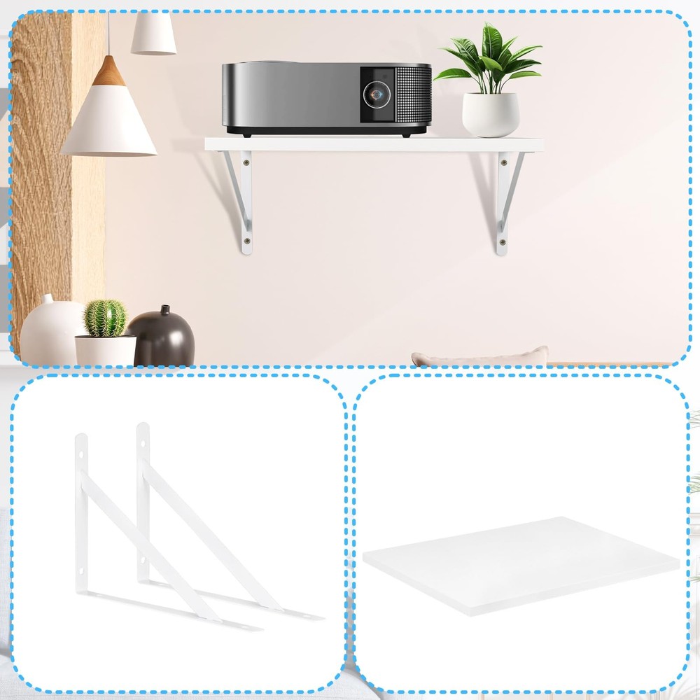 2 PCS Projector Wall Mount Shelf Deep Floating Rack Holder Modem Router Decor