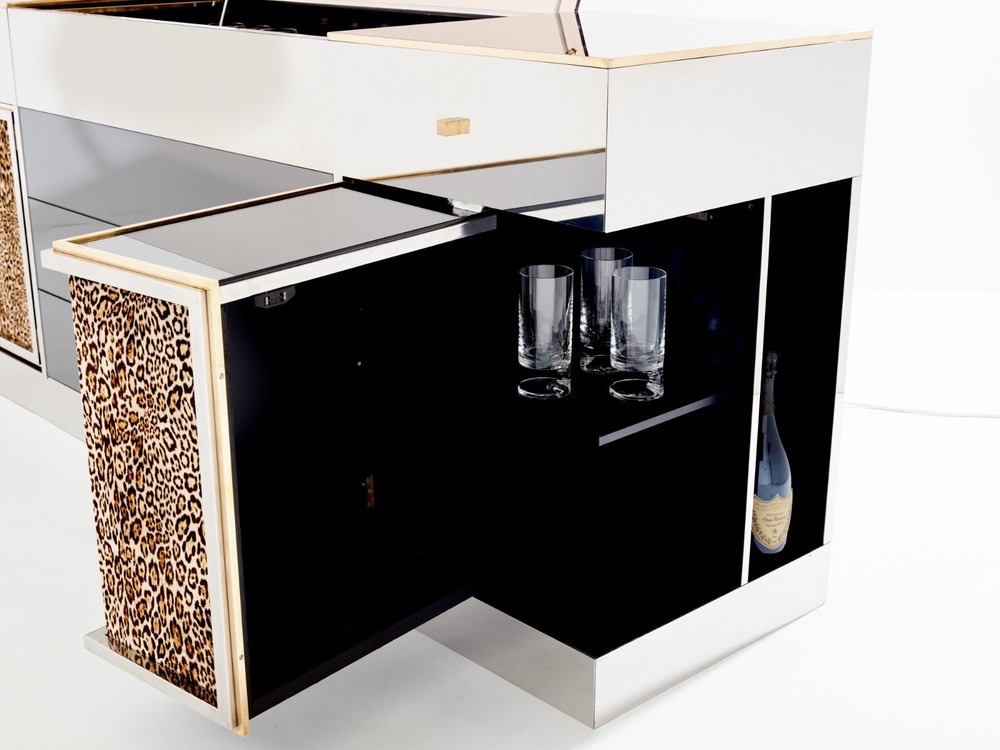 Michel Pigneres brass mirrored leopard bar sideboard 1969