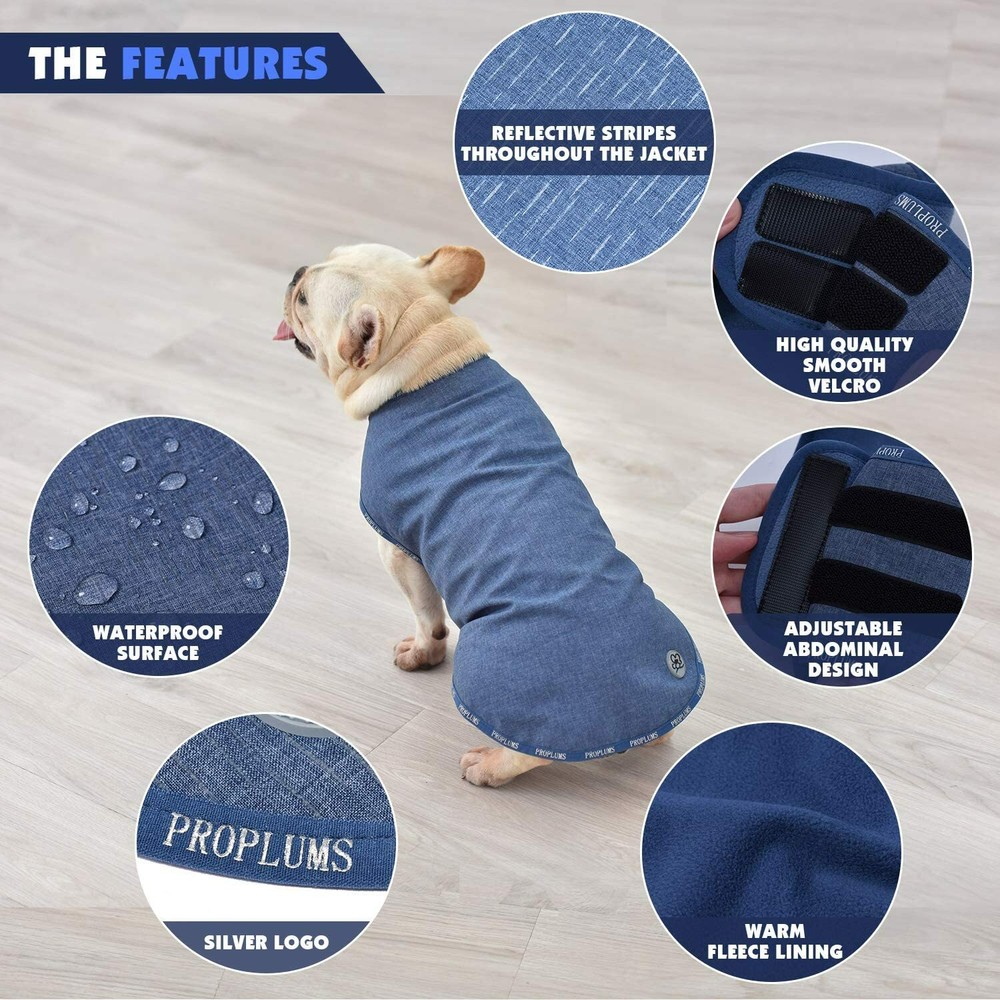 PROPLUMS Reflective Dog Winter Jacket with Reflective Strips Size L