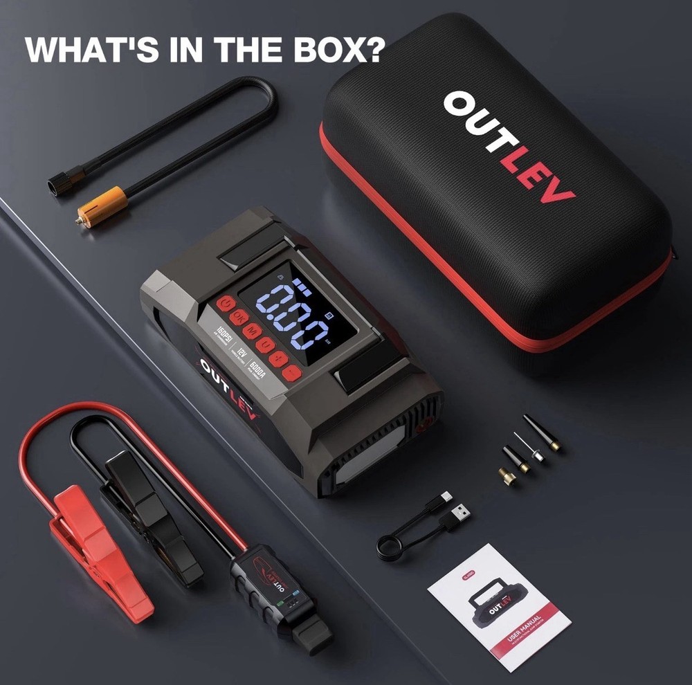 Outlev Jump Starter 6000A Air Compressor 160PSI Multi-Functional Emergency Kit
