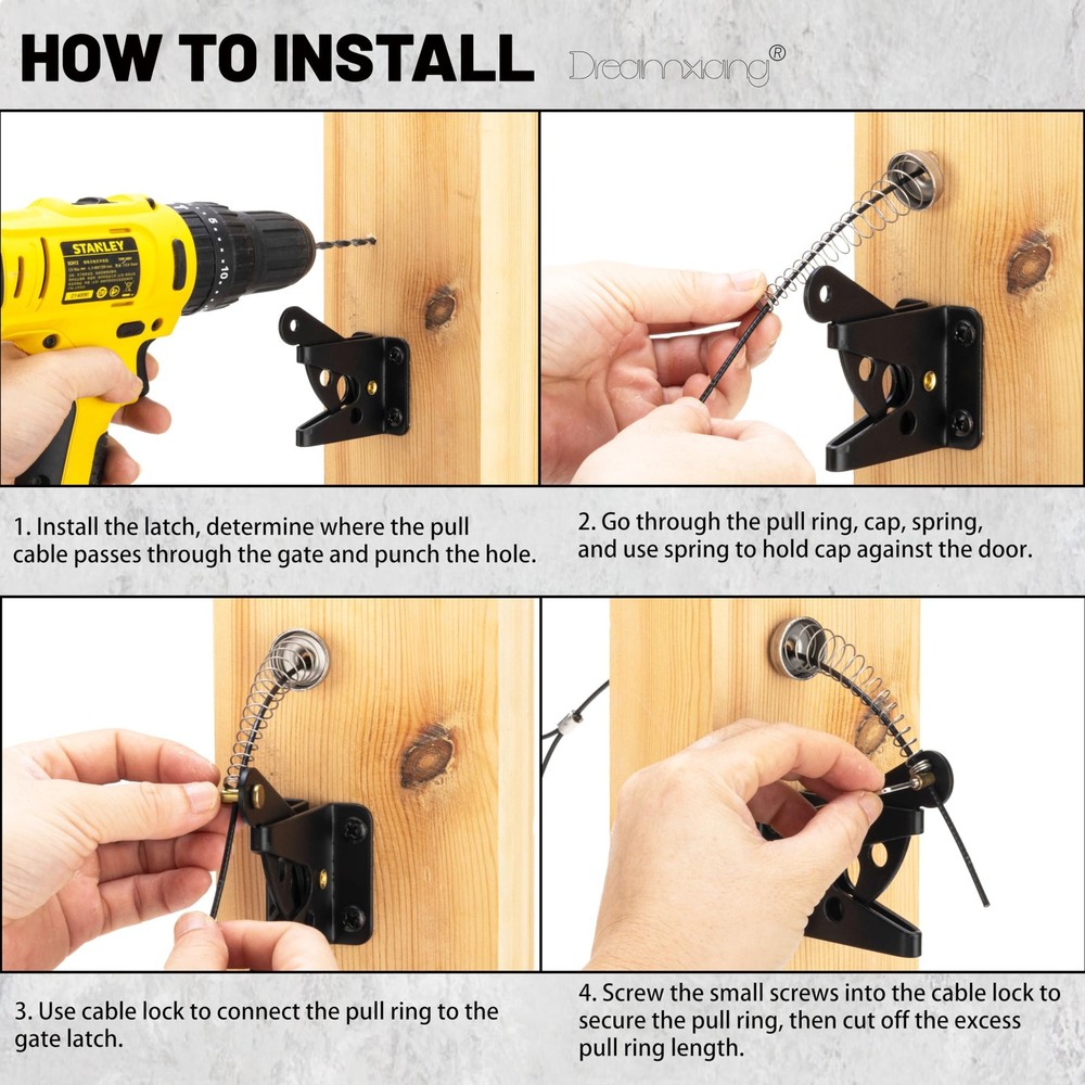 Self Locking Gate Latches with Spring Cable Pull, Latch Pull
