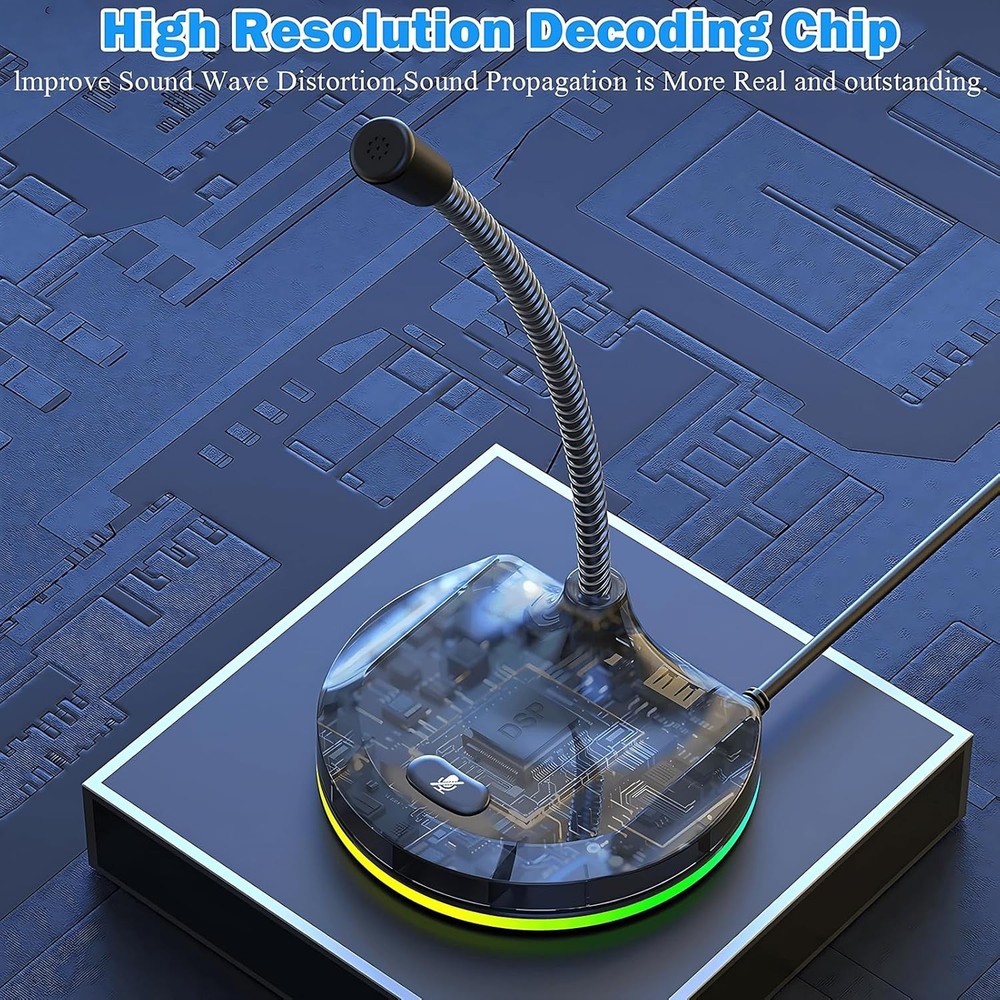 USB Computer Microphone with Mute Button and RGB Lighting,Plug&Play Mic for Conf