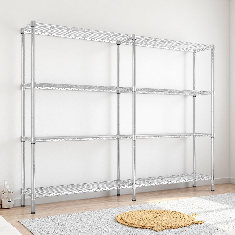 4-Tier Wire Shelving Unit 2-Column - Heavy Duty, Adjustable, Modular & Silver