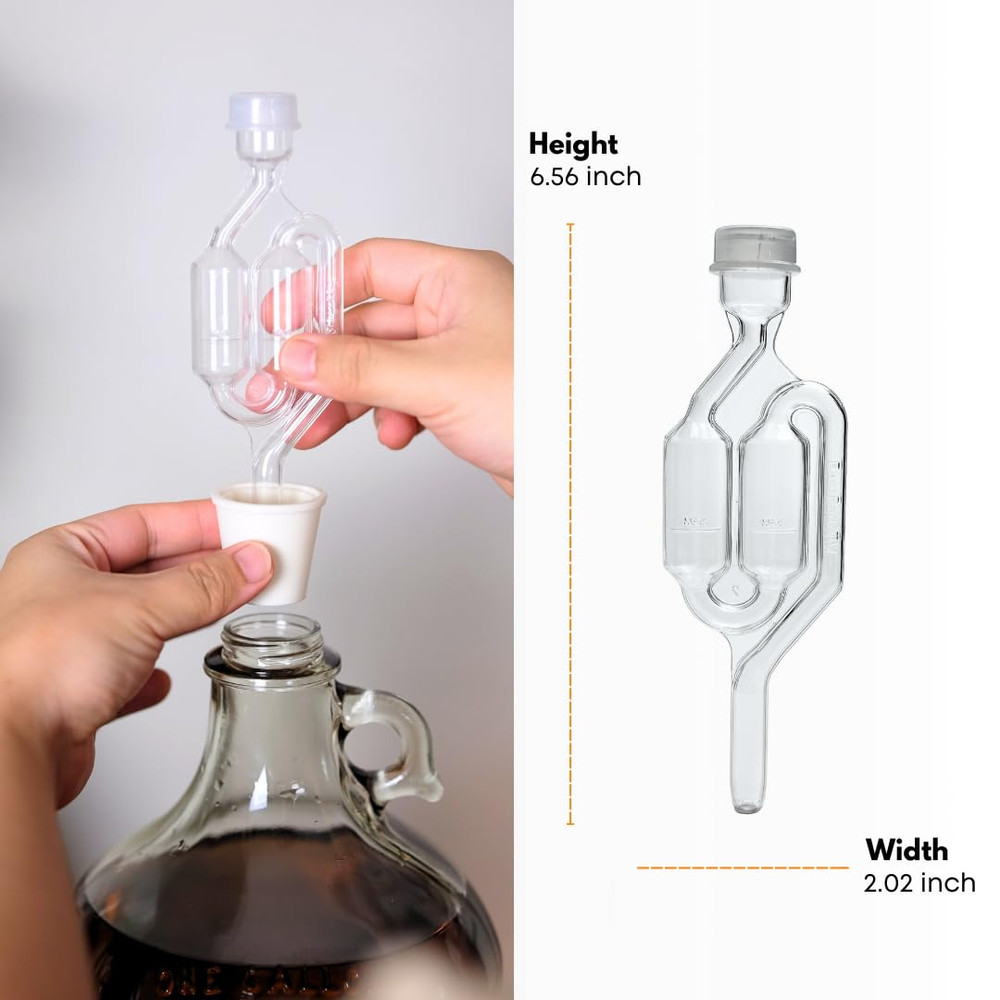 Twin Bubble Airlock and Carboy Bung (2-Pack) | Fermentation Airlocks for Homebre